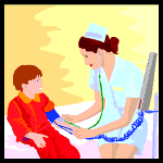Nurse taking child's blood pressure